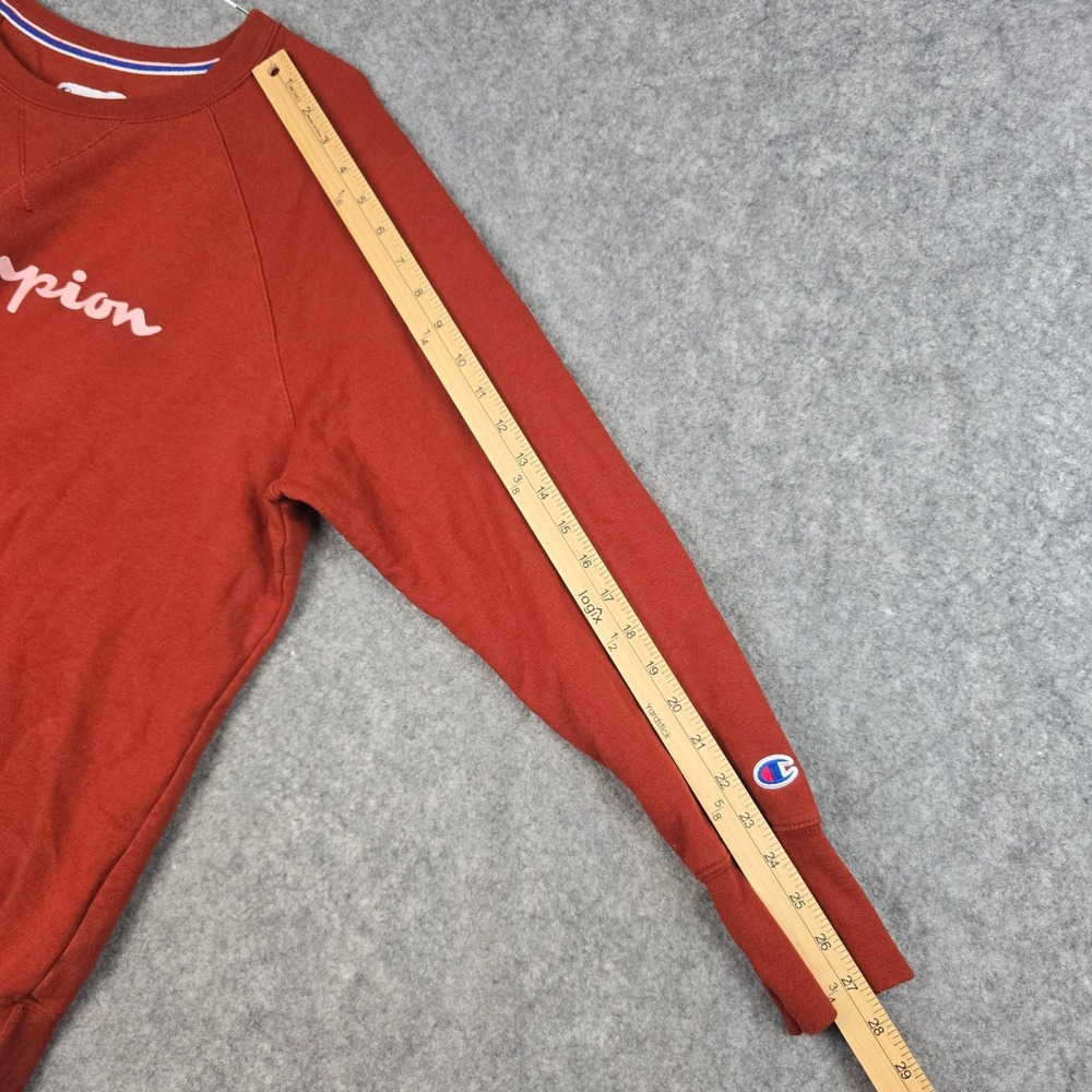 Champion Crewneck Sweatshirt Women 2X Burnt Orange Rust Spellout Fleece Pullover - Picture 6 of 9
